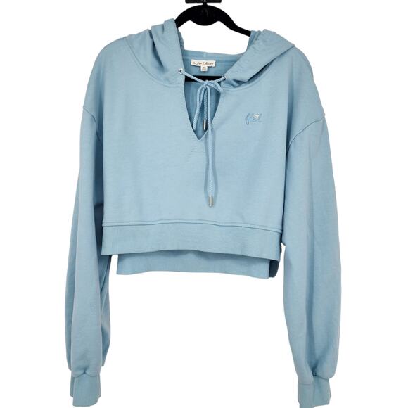For Love and Lemons VS Baby Blue Cropped Oversized Hoodie Sweatshirt Size XL - Picture 2 of 8
